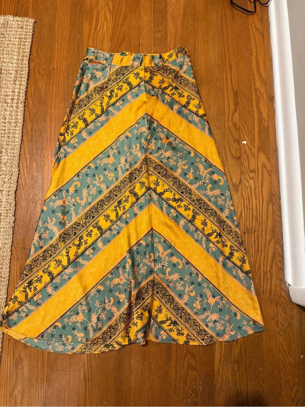 Free People Chevron Maxi Skirt in Mustard Yellow and Teal